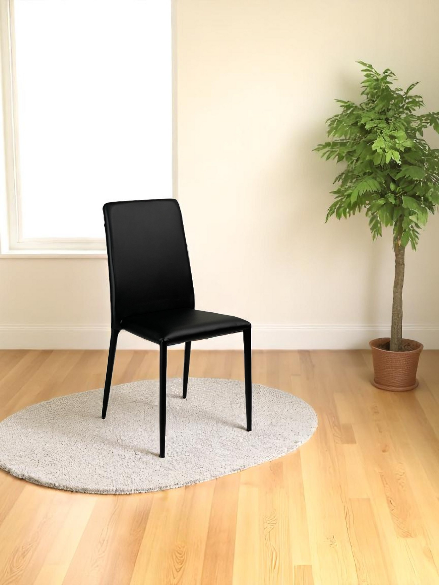 Sedia Finessa in ecopelle nera impilabile